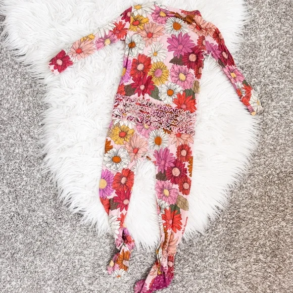 Posh Peanut | “Della” Floral Print Footie Ruffled Zippered One Piece - Picture 2 of 8